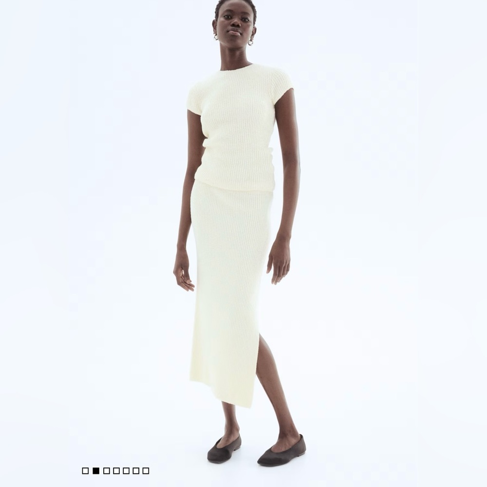 Cream Knit Midi Skirt